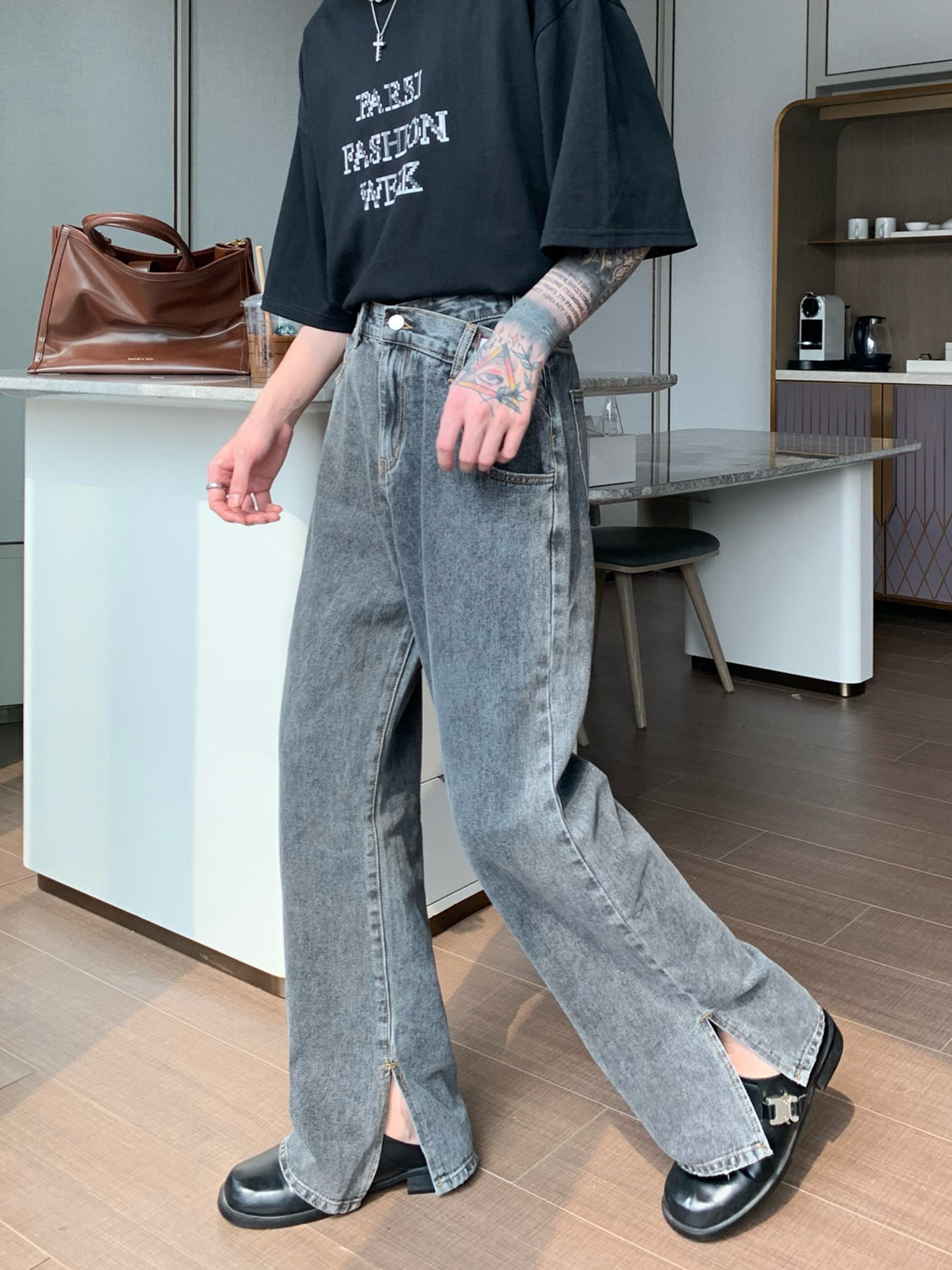 Loose High Waist Casual Split Flared Pants