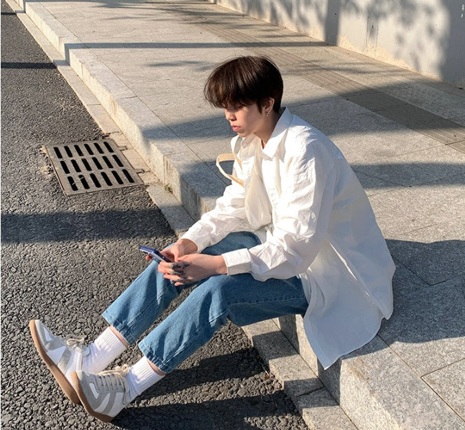 Loose Straight Wide Leg Nine Points Casual Jeans