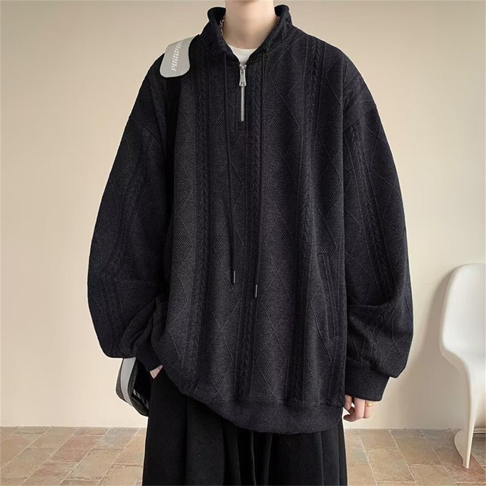 Half Zipper Jacquard Stand Sweater