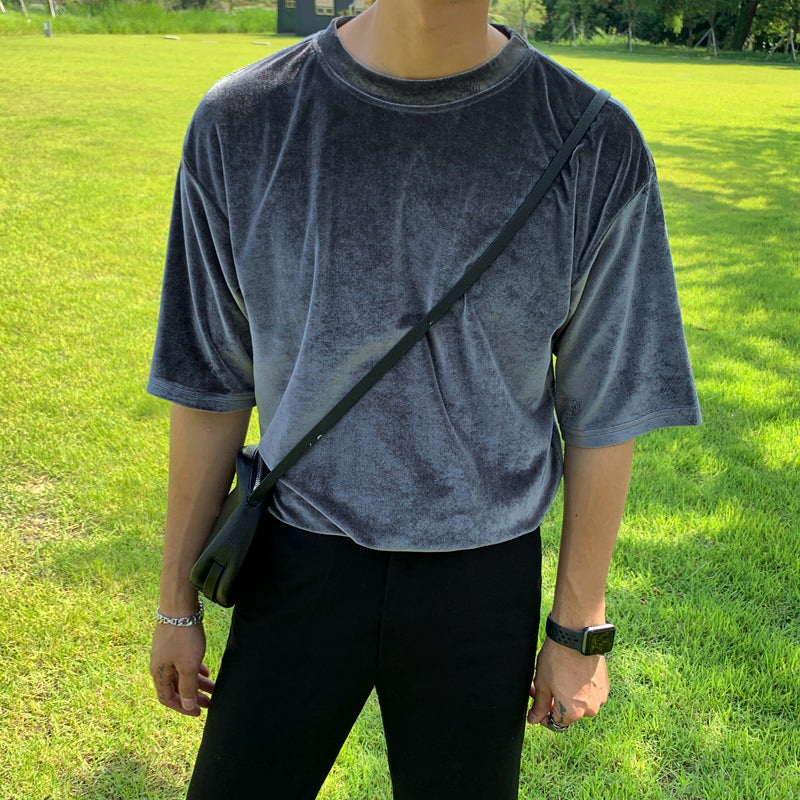 Gold velvet short sleeve T-shirt