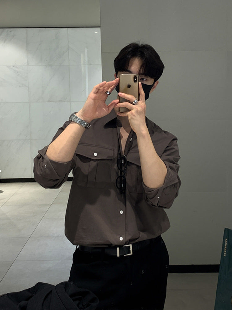 Casual High-grade Solid Color Long Sleeve Shirt