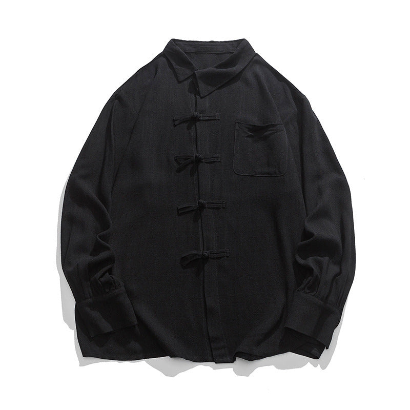 Spring And Summer Dark Cotton And Linen Shirt t Button Coat