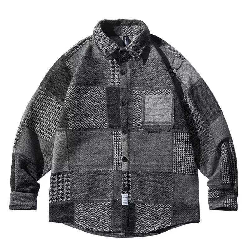 Loose Versatile Contrast r Coat Plaid Shirt