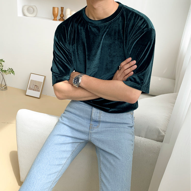 Gold velvet short sleeve T-shirt