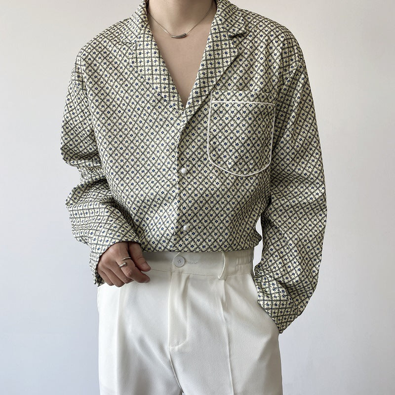 Korean Style Lightly Mature Wear Cuban Collar Shirt