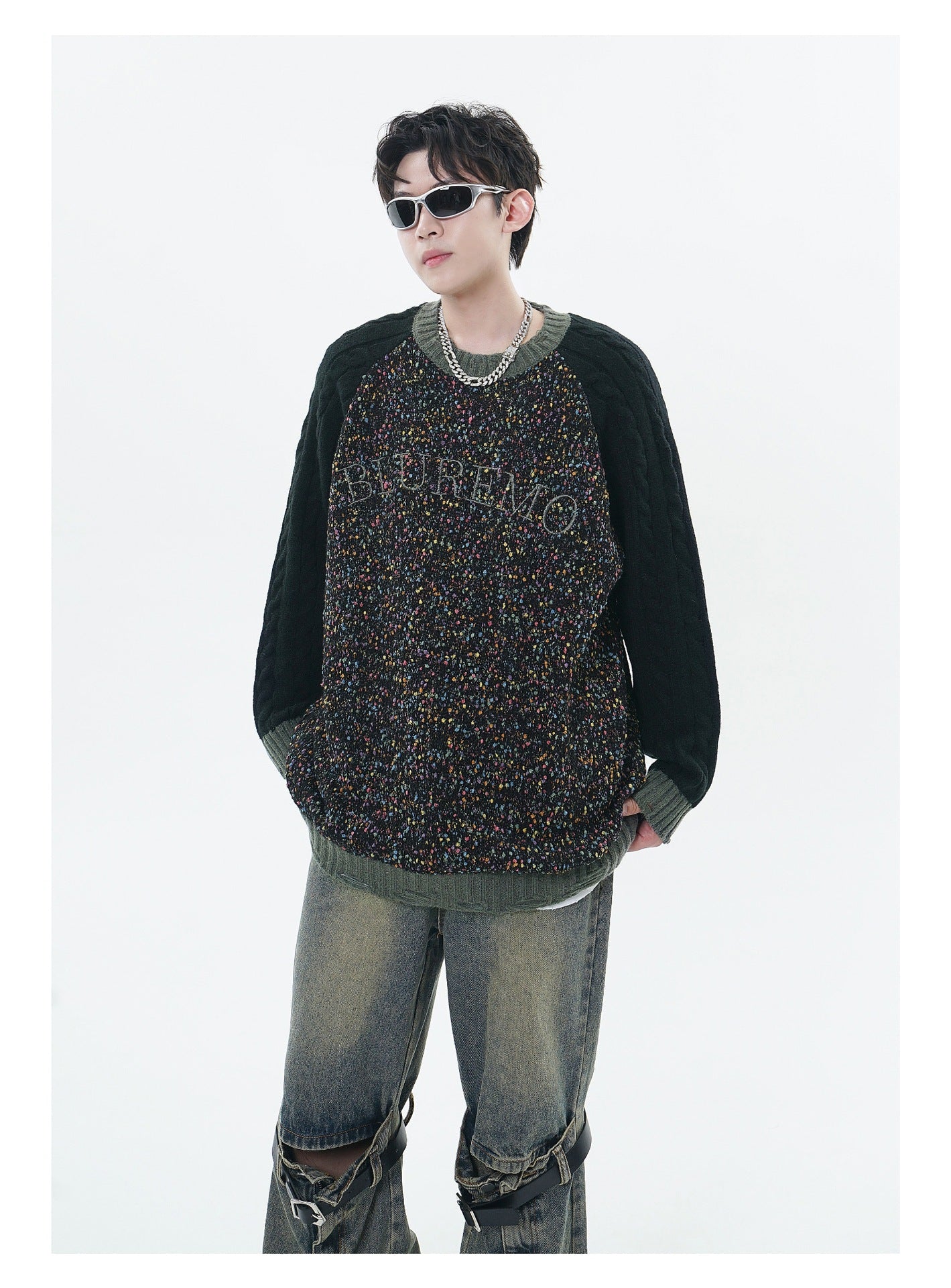 Patchwork Round Neck Dopamine Sweater (Unisex)