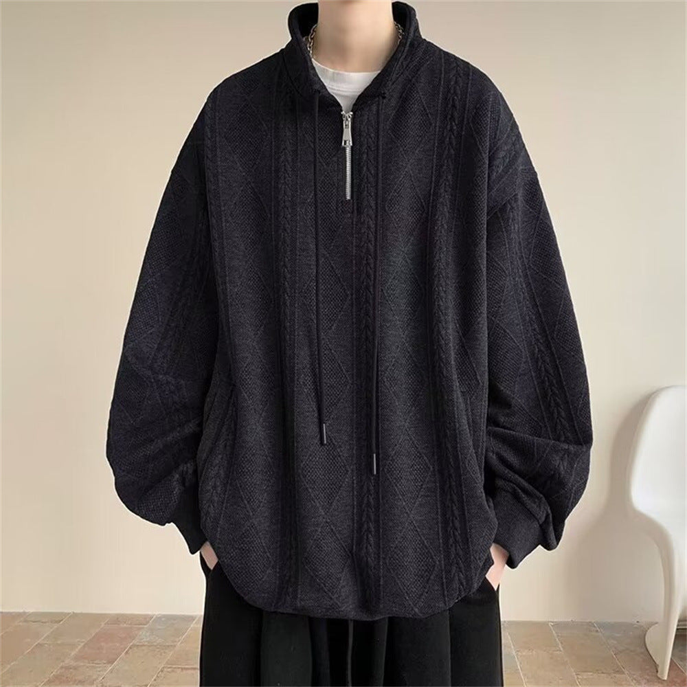 Half Zipper Jacquard Stand Sweater