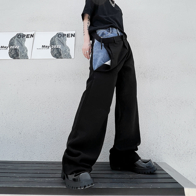 Denim Patchwork Trousers Draping Loose Plankton Style