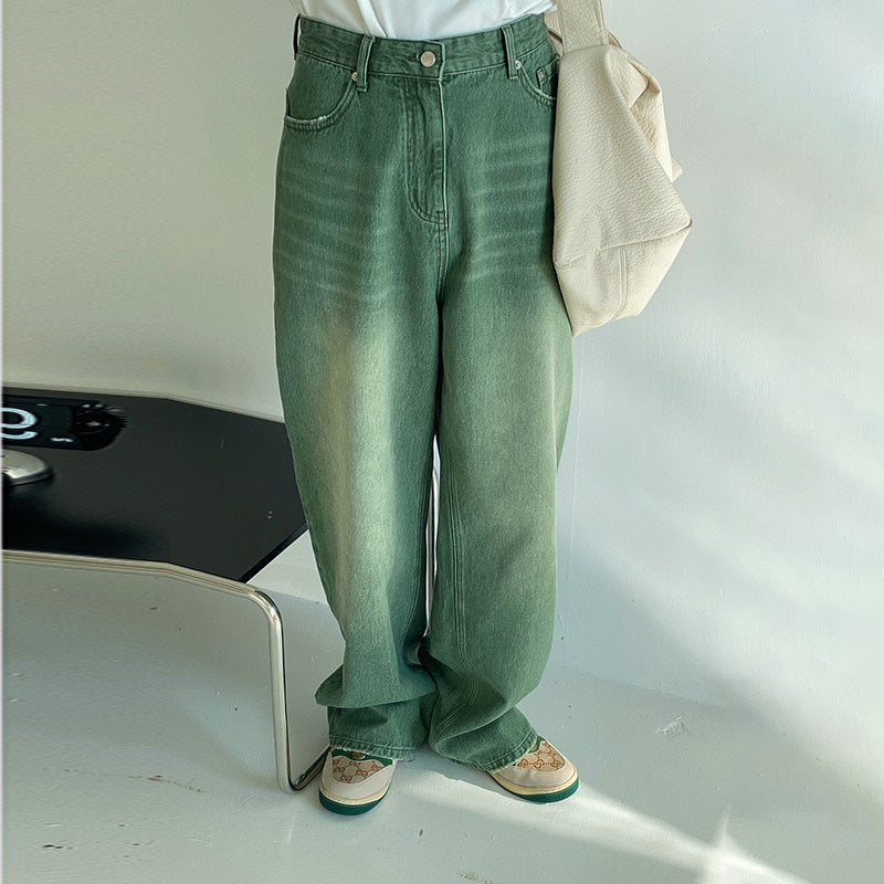 Personality Niche Green Jeans Retro Vintage Straight Drape Pants