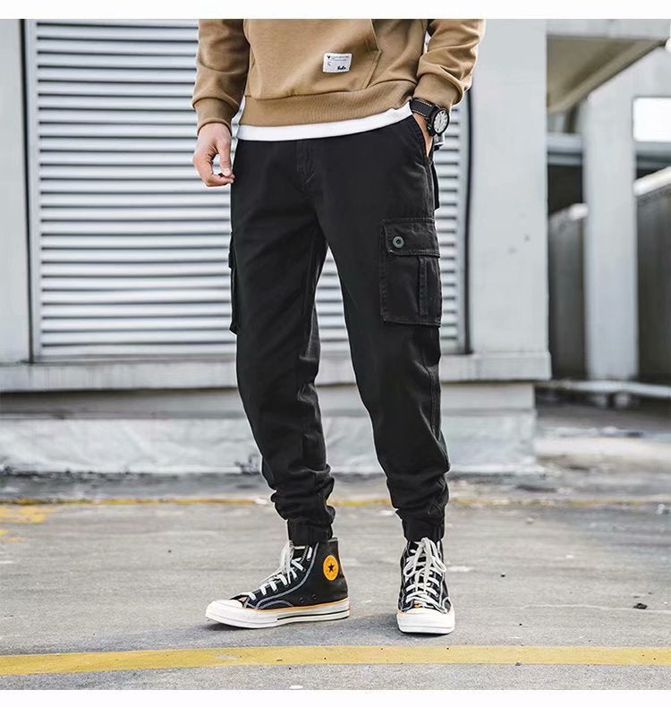 Retro Casual Multi-pocket Ankle Banded Cargo Pants