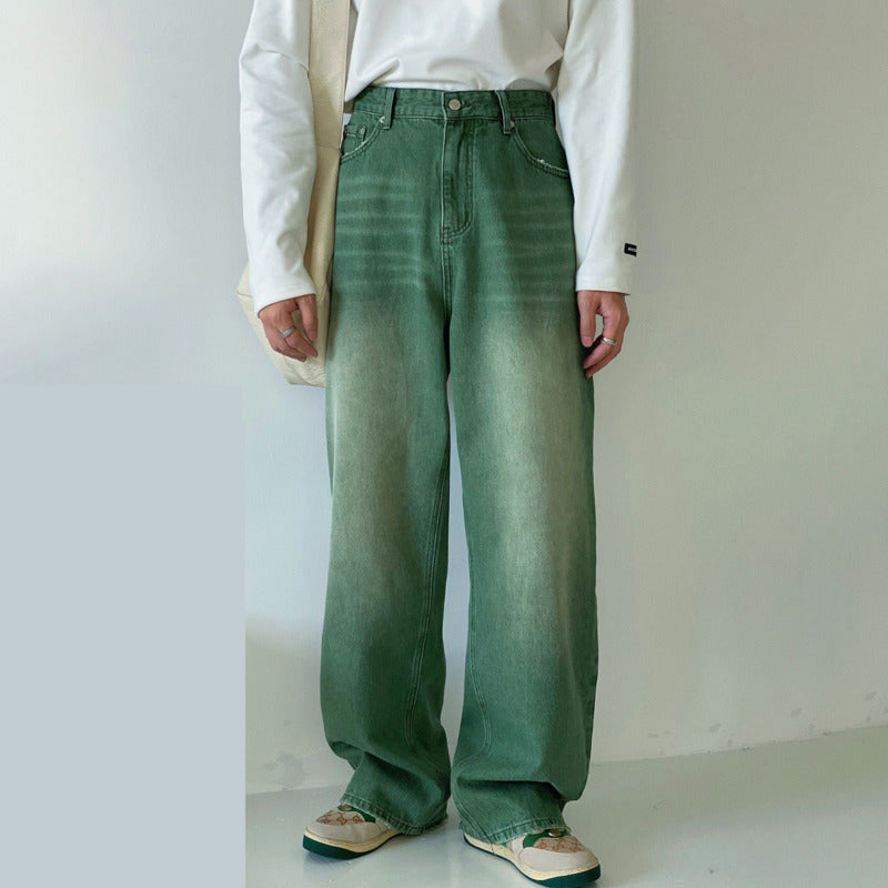 Personality Niche Green Jeans Retro Vintage Straight Drape Pants