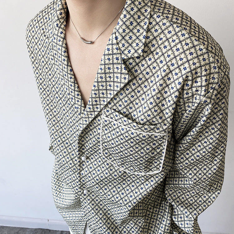 Korean Style Lightly Mature Wear Cuban Collar Shirt