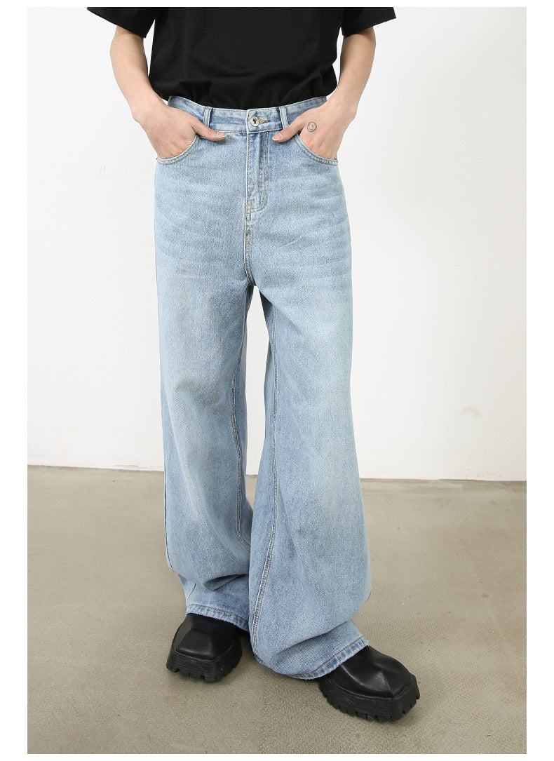 Washed-out straight wide leg denim