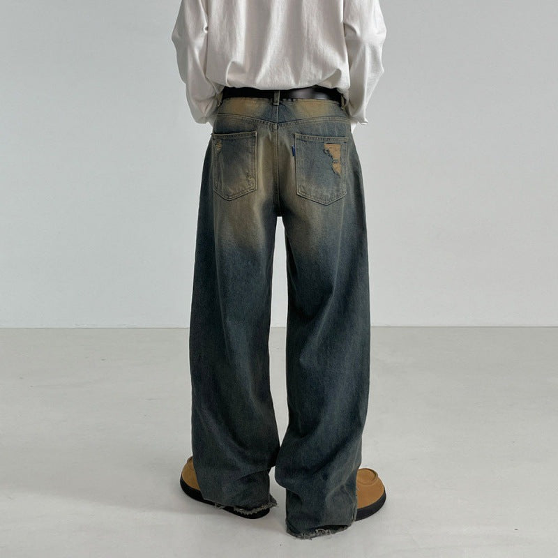 Loose Retro Worn Looking Washed-out Jeans