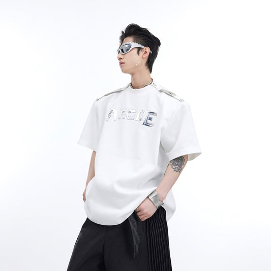 Button Off-Shoulder Design Short Sleeve