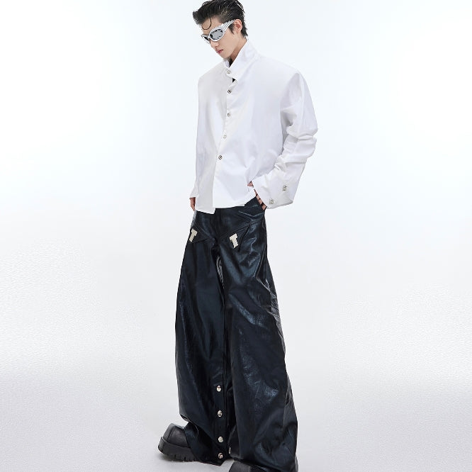 Fabric Metal Embellished Baggy Slacks With Wide Legs