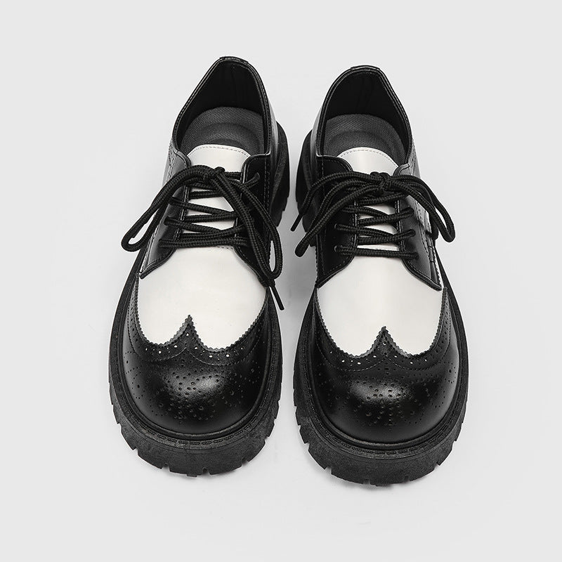 Black Carved Brogue Big Toe Casual Leather Shoes