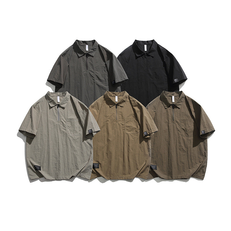 Unisex Cool Ice Silk Short Sleeve Retro Lapels T-shirt