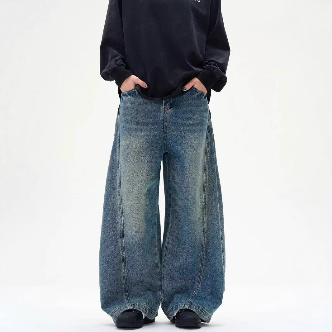 Washed Distressed Machete Design Jeans