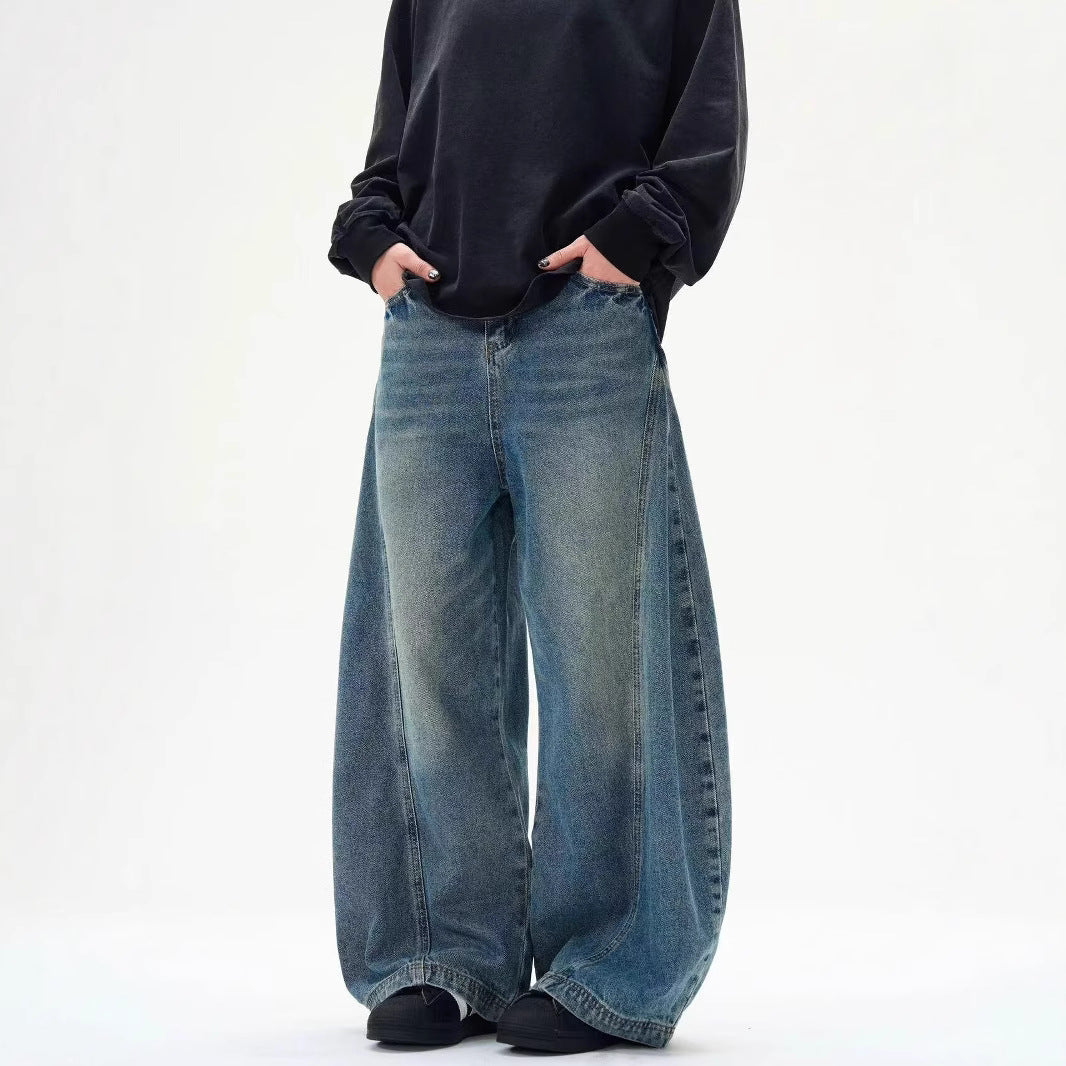 Washed Distressed Machete Design Jeans