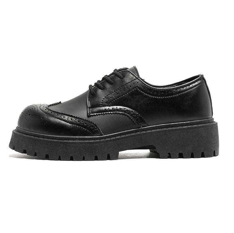 Black Carved Brogue Big Toe Casual Leather Shoes