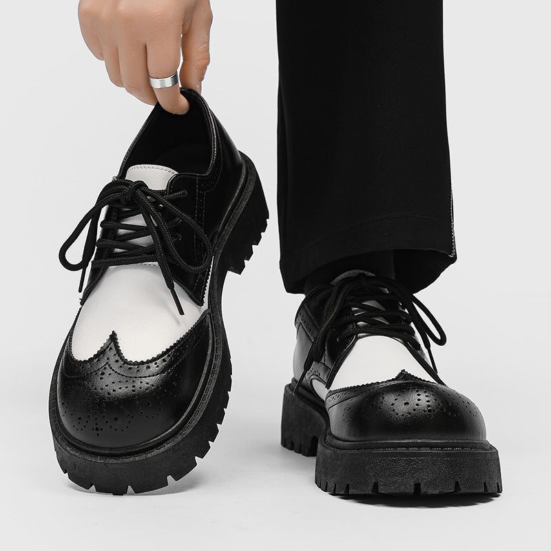 Black Carved Brogue Big Toe Casual Leather Shoes