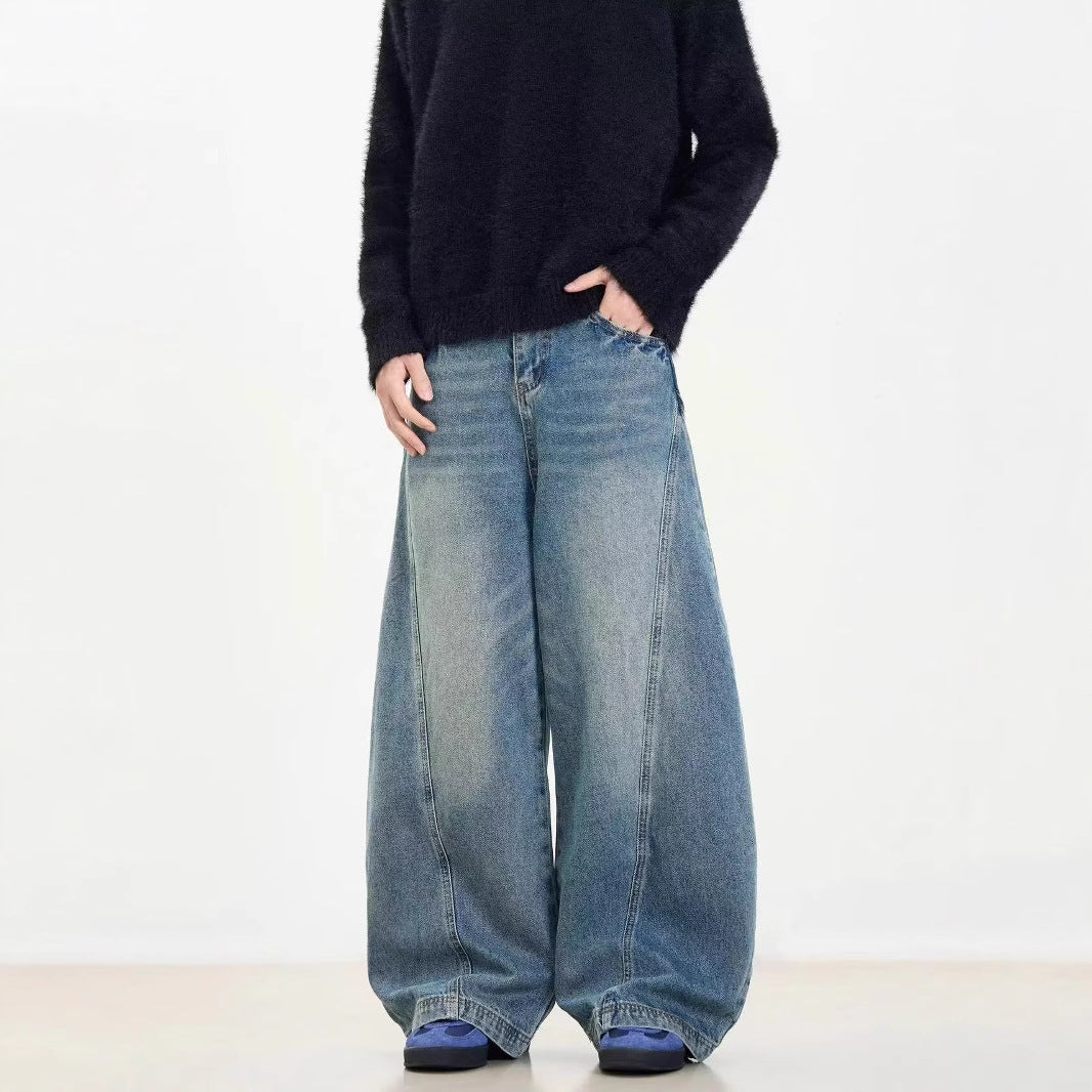 Washed Distressed Machete Design Jeans