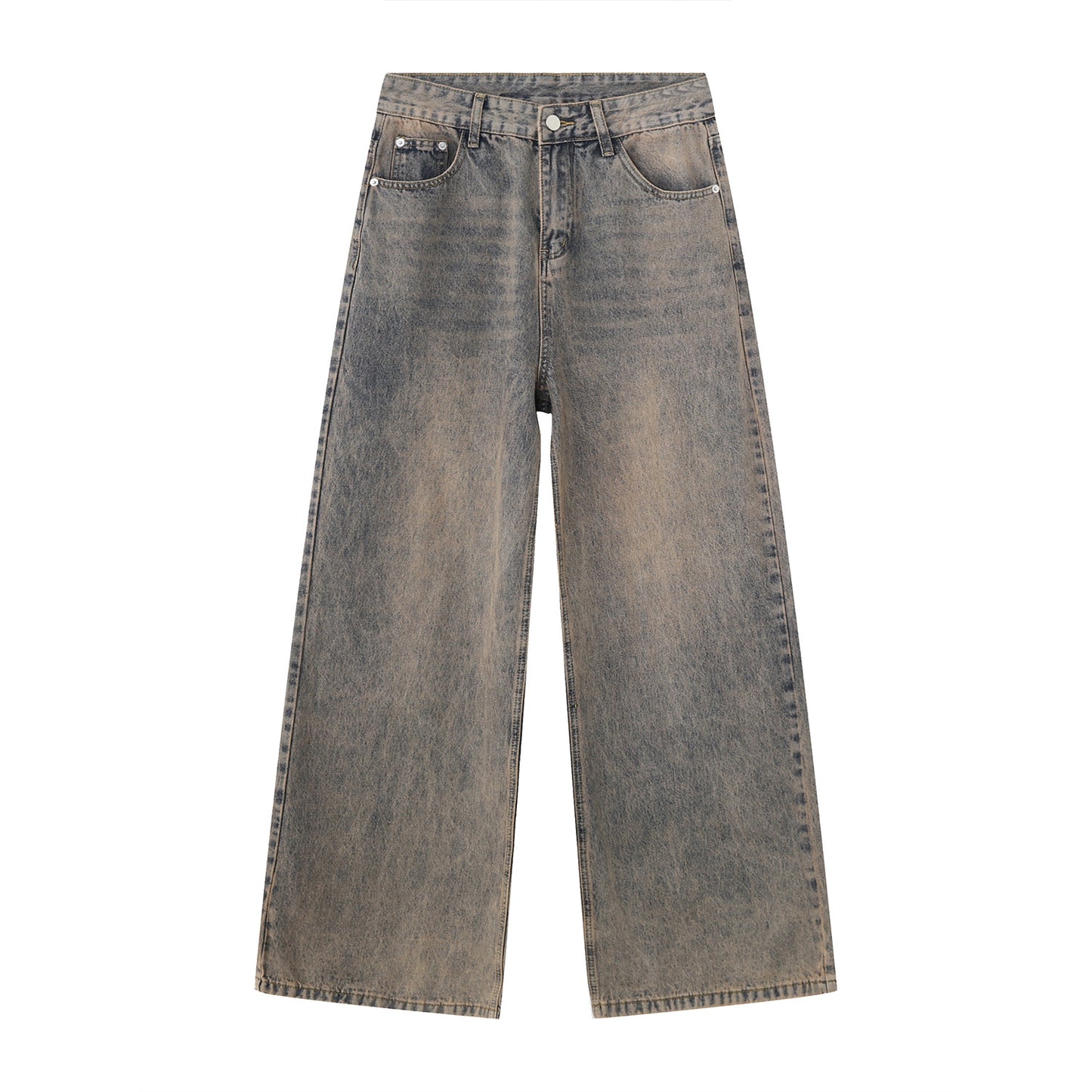 Distressed Retro Loose Wide-Leg Ins Denim Trousers