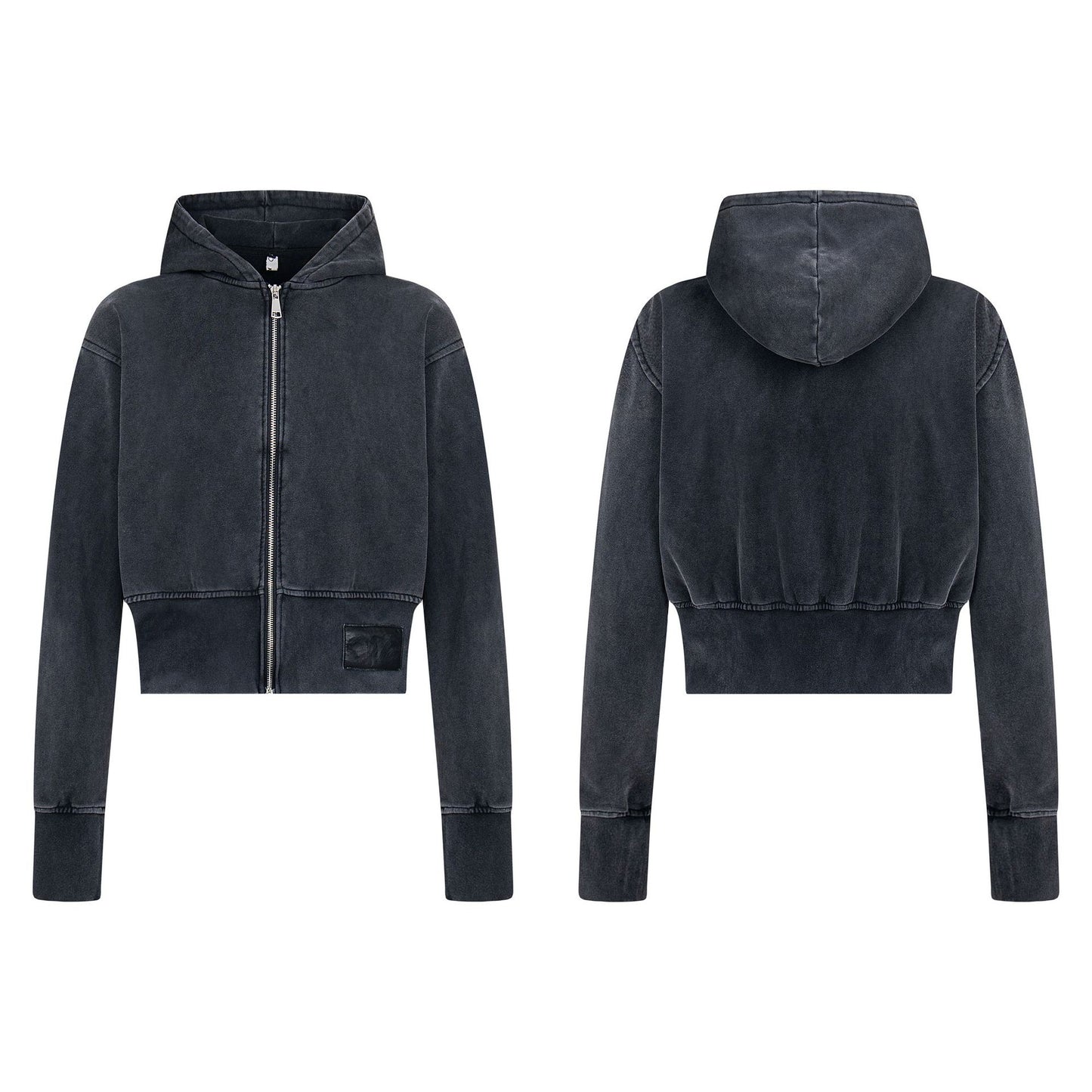 Washed Zipper Hoodie Short