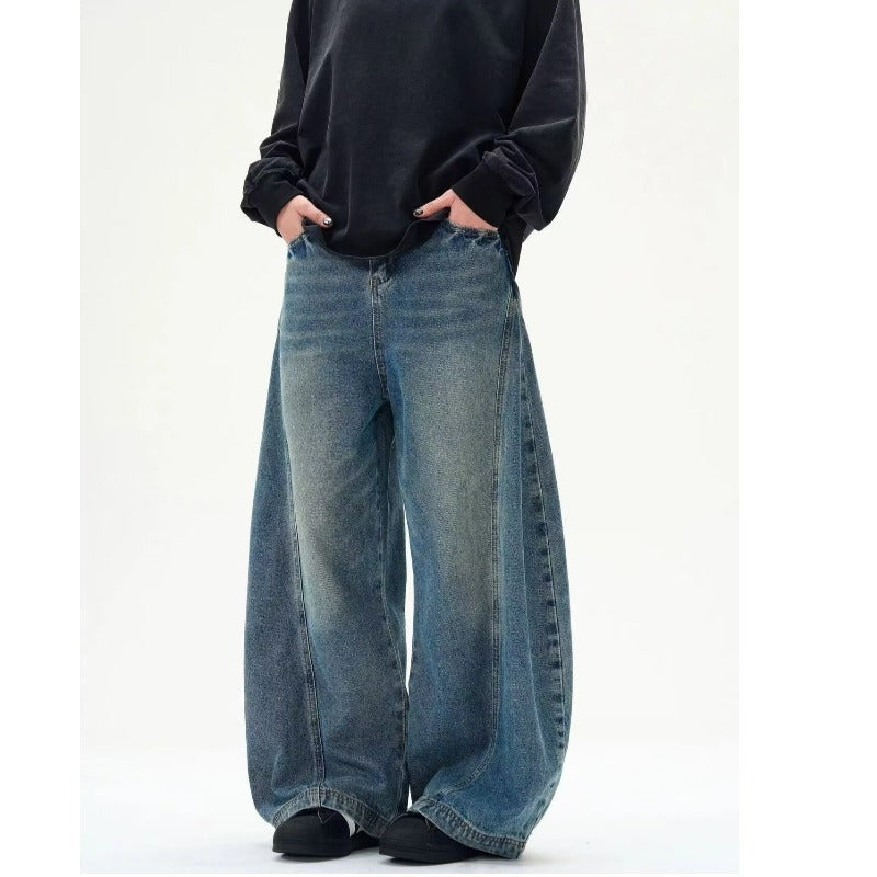 Washed Distressed Machete Design Jeans