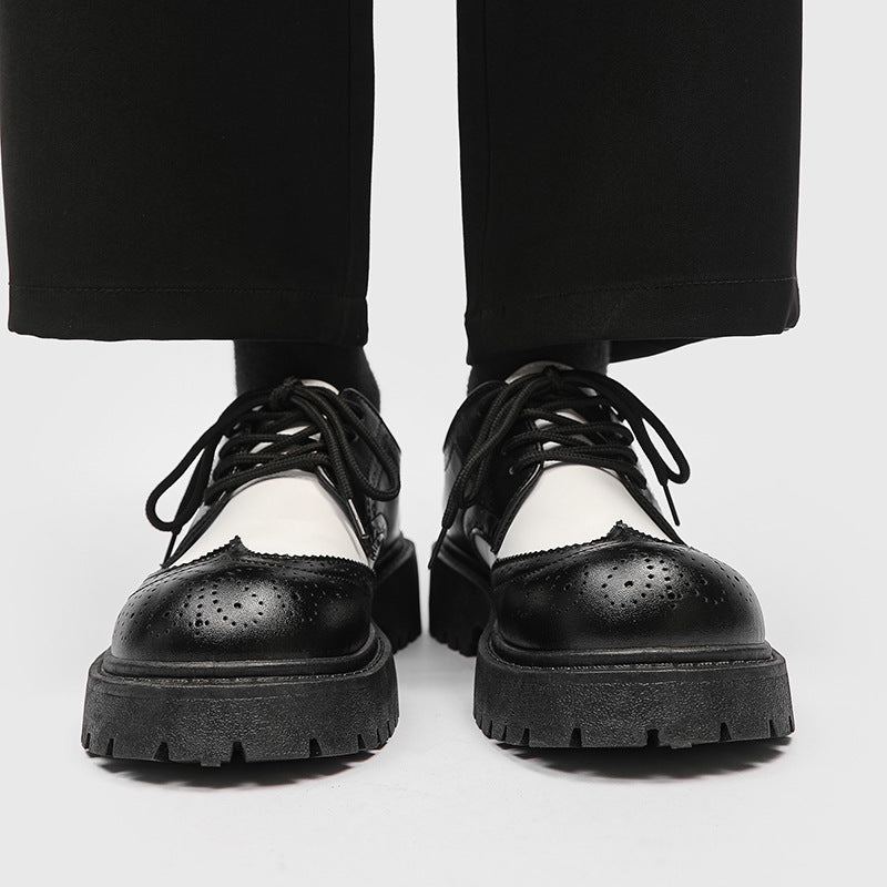 Black Carved Brogue Big Toe Casual Leather Shoes