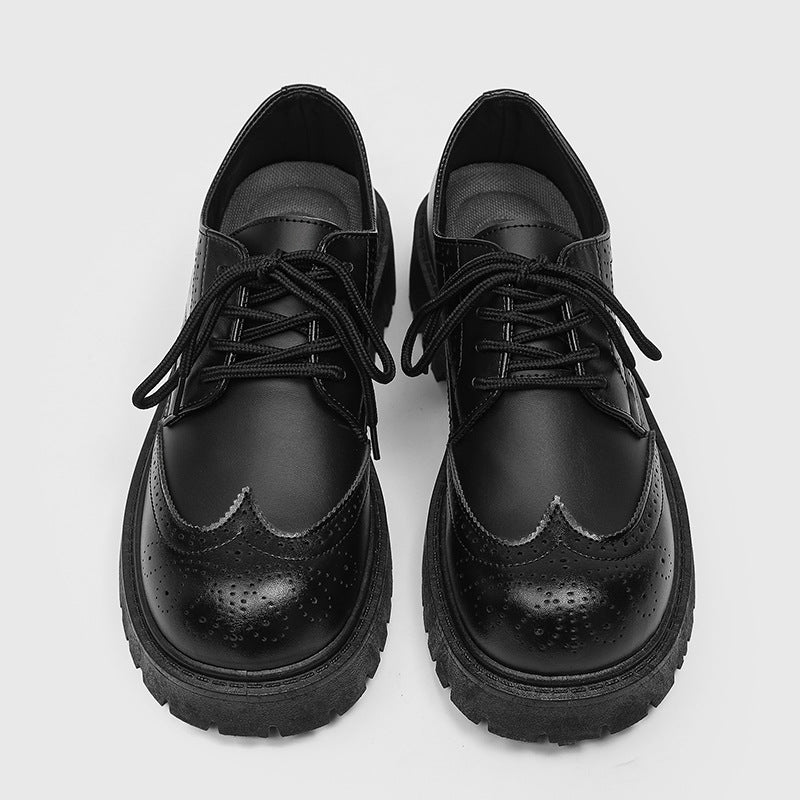 Black Carved Brogue Big Toe Casual Leather Shoes