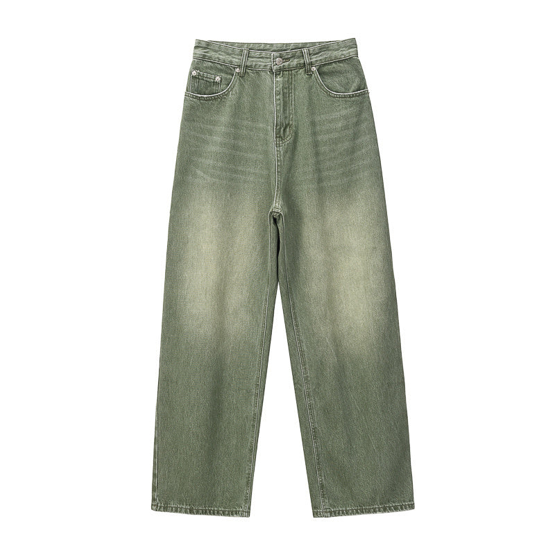 Personality Niche Green Jeans Retro Vintage Straight Drape Pants