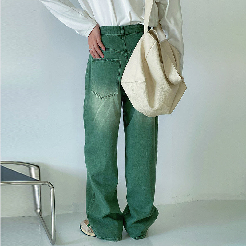 Personality Niche Green Jeans Retro Vintage Straight Drape Pants
