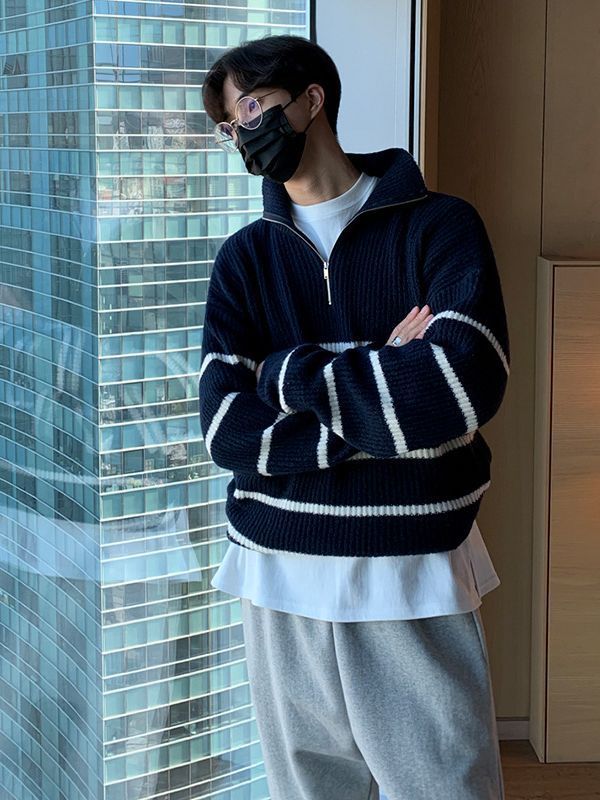 Lapel Stripe Sweater