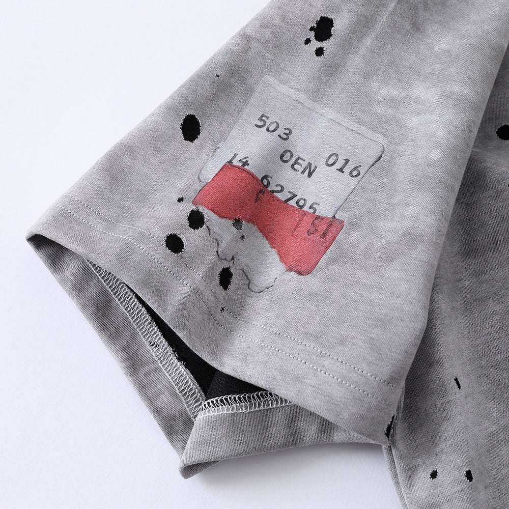 Digital Direct Injection Distressed Printed Short-sleeved T-shirt