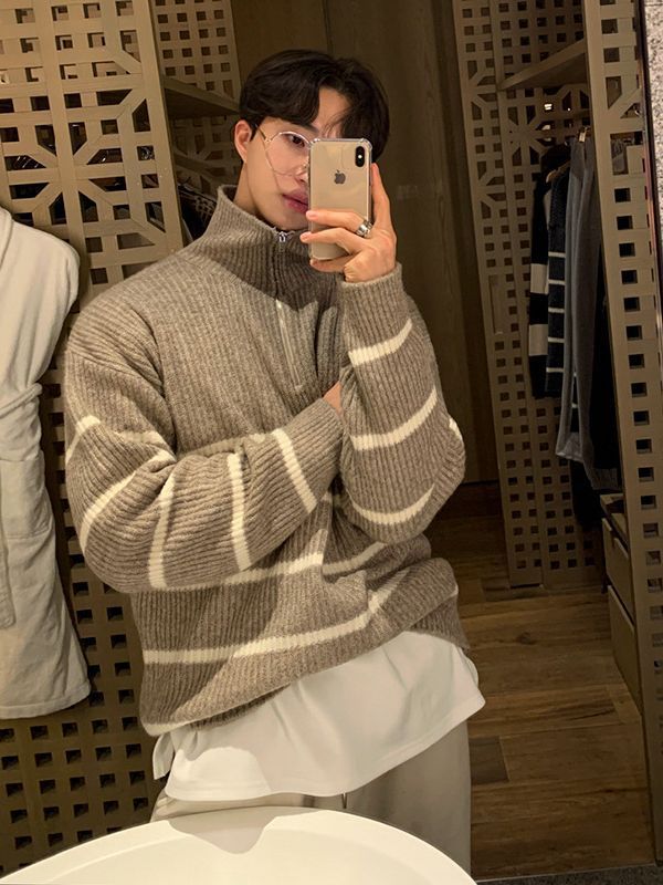 Lapel Stripe Sweater