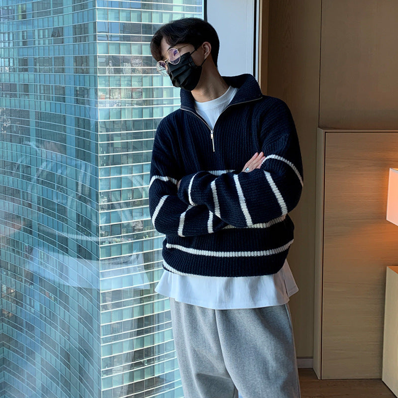 Lapel Stripe Sweater
