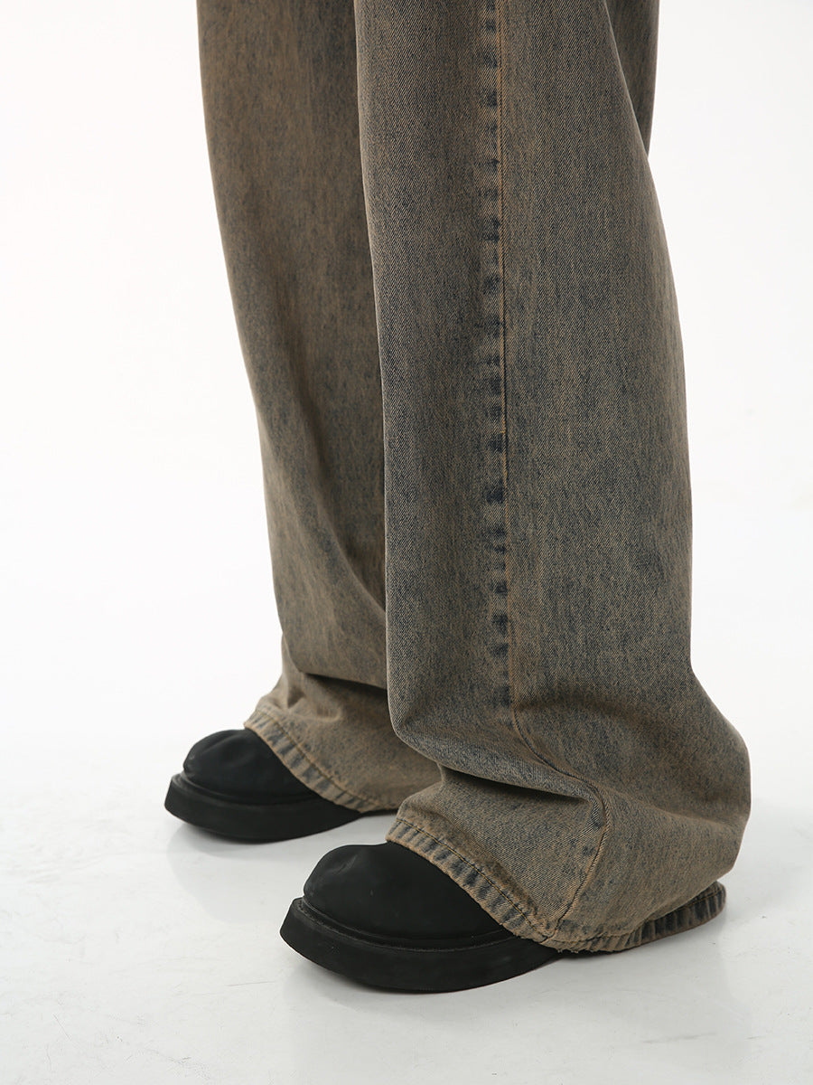 Distressed Retro Loose Wide-Leg Ins Denim Trousers