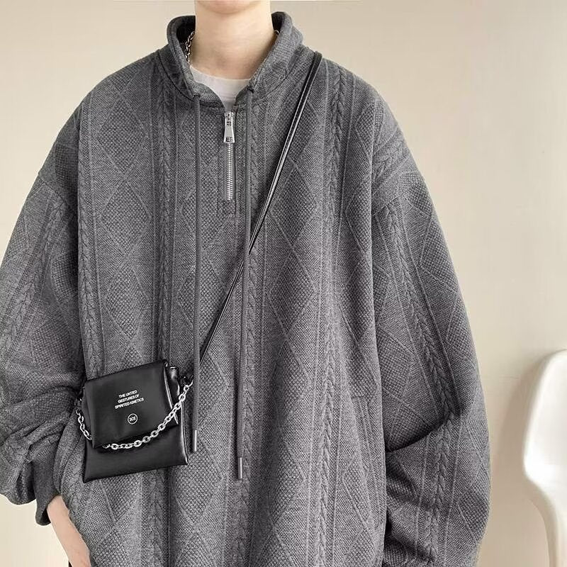 Half Zipper Jacquard Stand Sweater