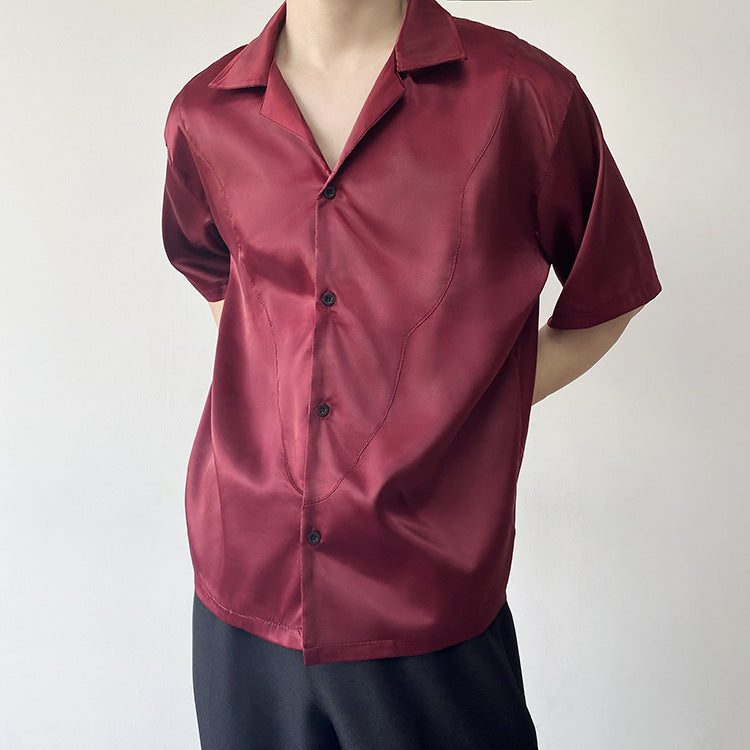 Vintage Satin Textured Simplicity Short Sleeve Shirt