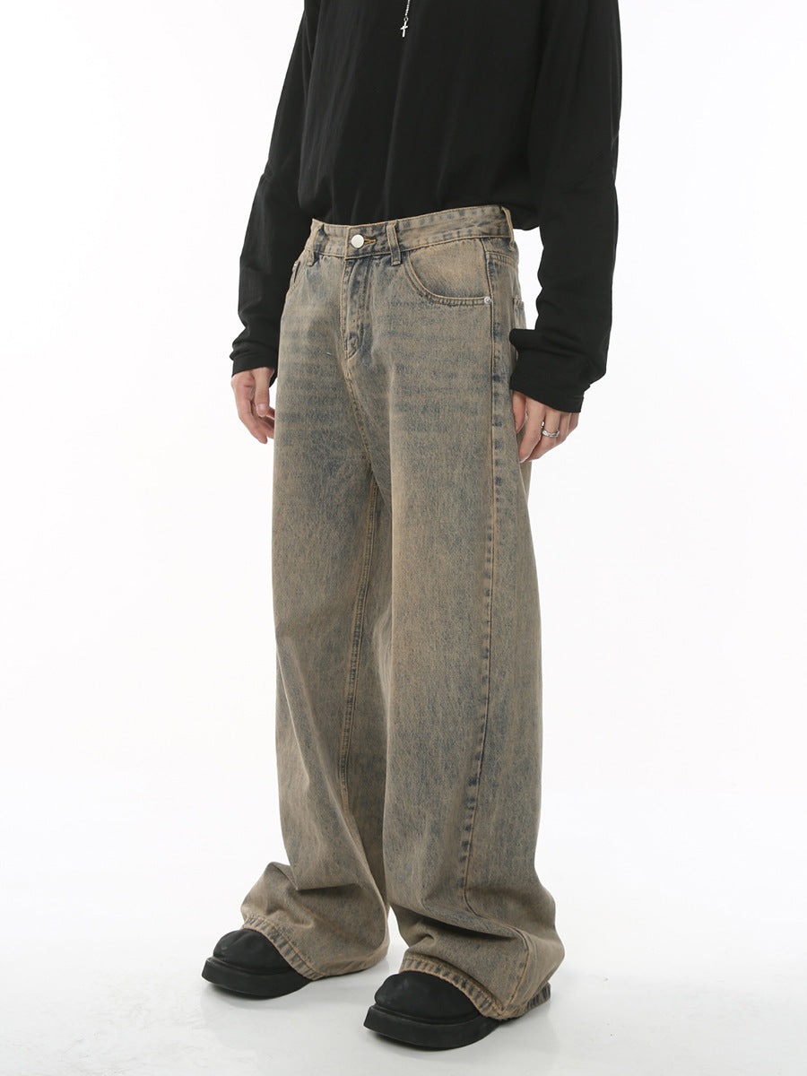 Distressed Retro Loose Wide-leg Ins Denim Trousers