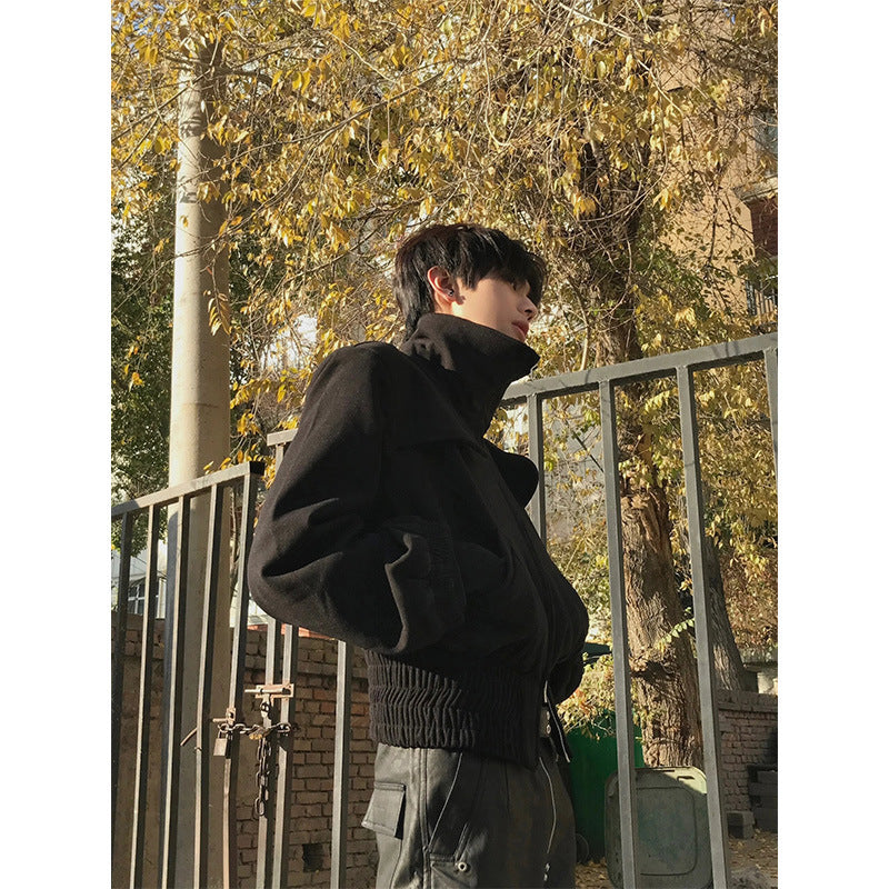 Short Padded Shoulder Turtleneck Jacket
