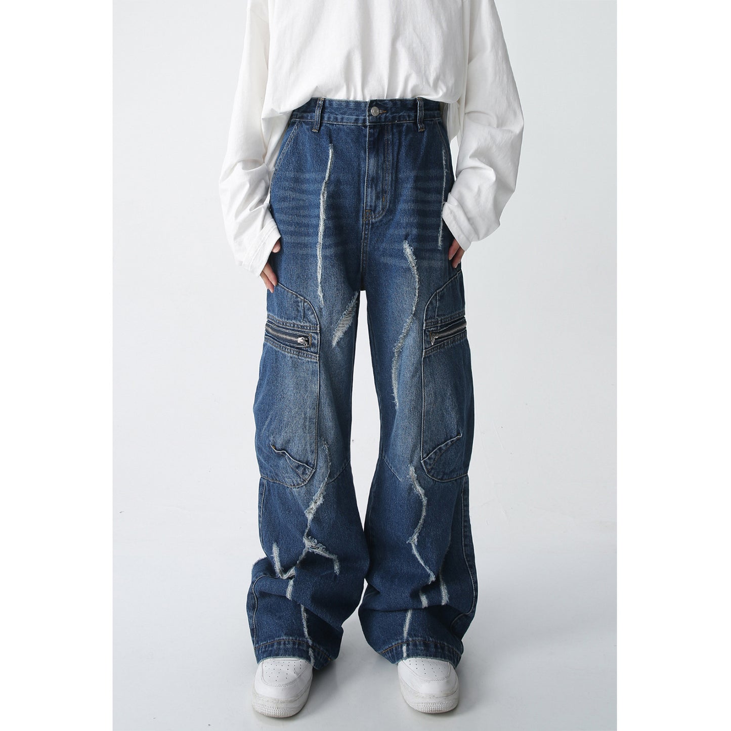 Loose Straight Zipper Overall Jeans