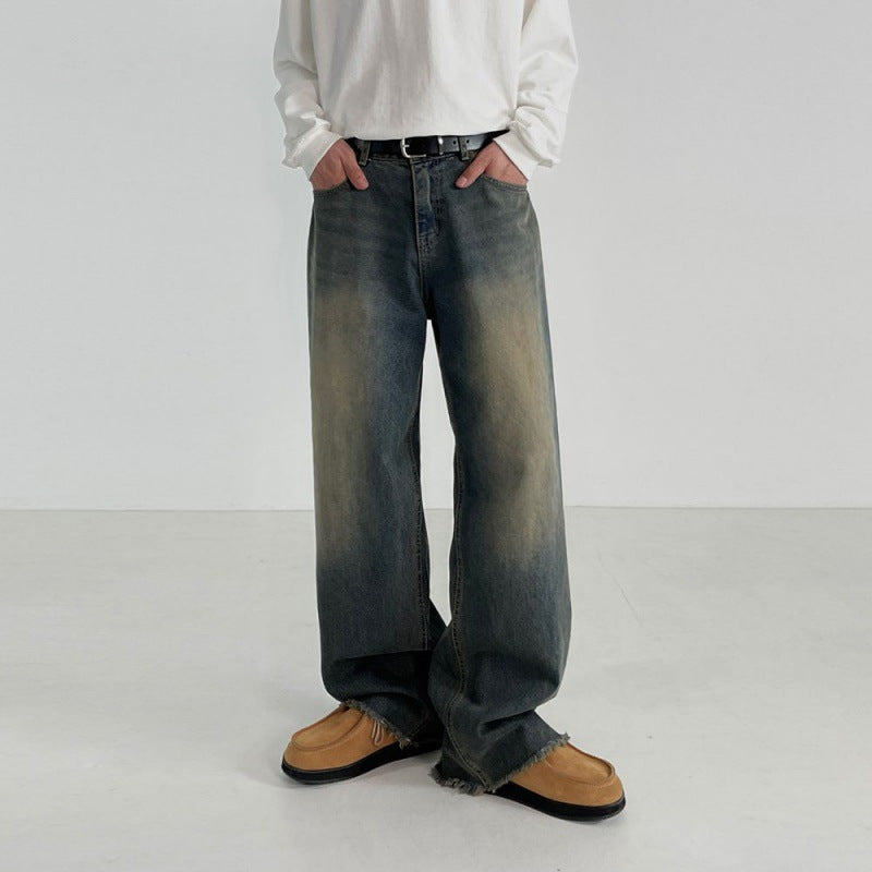 Loose Retro Worn Looking Washed-out Jeans