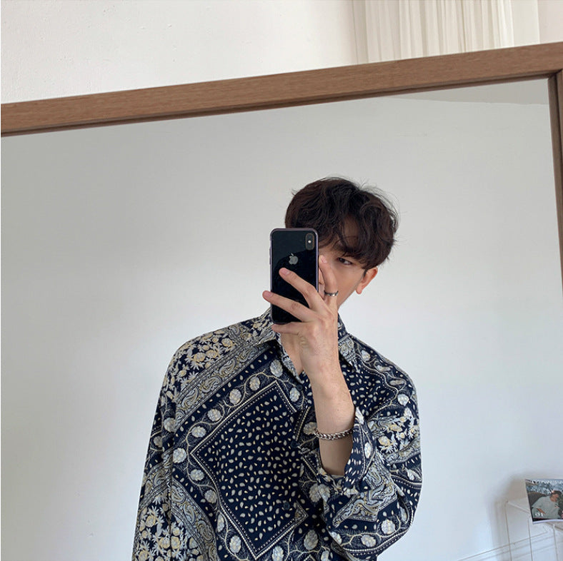 Long Sleeve Trendy Loose Cashew Shirt
