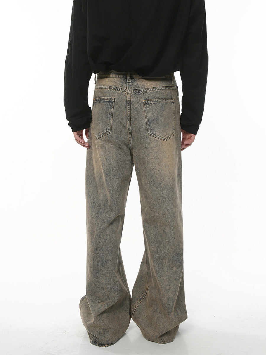 Distressed Retro Loose Wide-Leg Ins Denim Trousers