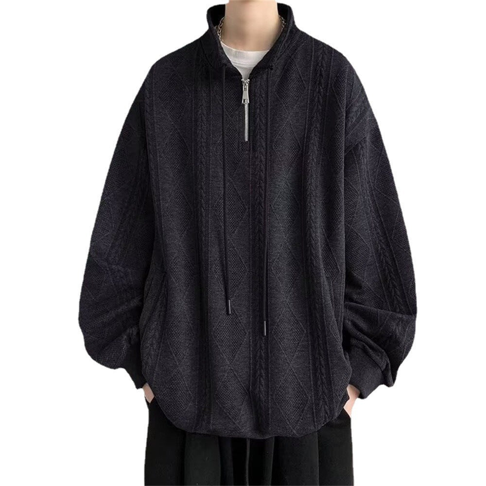 Half Zipper Jacquard Stand Sweater