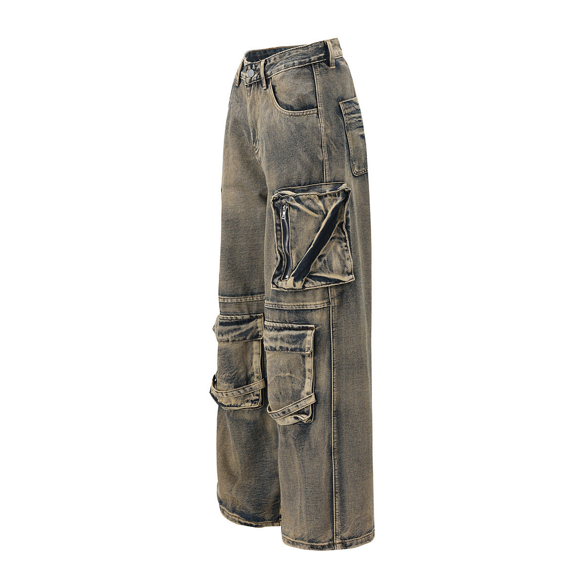Multi-pocket loose wide-leg pants