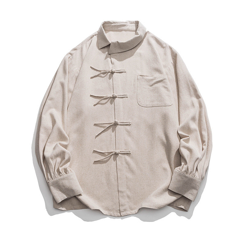 Spring And Summer Dark Cotton And Linen Shirt t Button Coat
